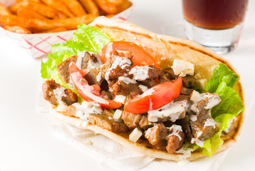 Gyro Sandwich with Fries and Soda