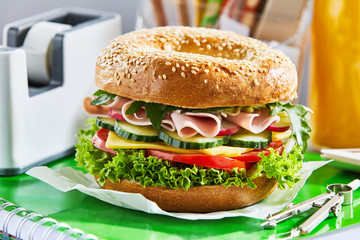 Close up view of fresh sandwich during lunch time