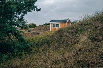 a traditional yellow cabin in norway