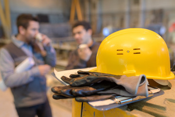 construction gloves with helmet