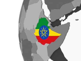 Ethiopia with flag on globe