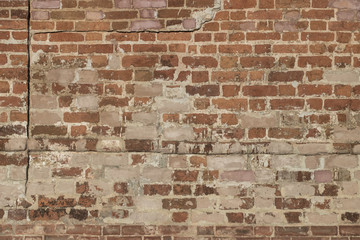 cracked brick wall, Red brick wall Background