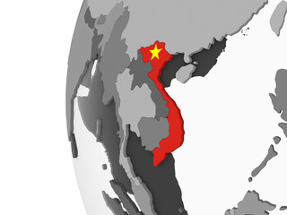 Vietnam with flag on globe