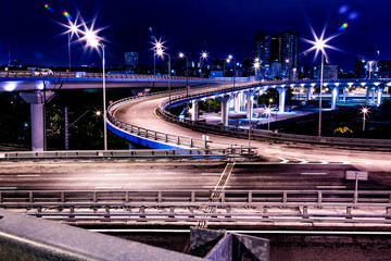 Fototapeta premium Large road junction in night lights