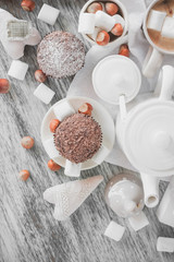 Cacao, cupcakes and different decorations