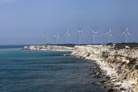 Windmills on Polente Hill in Bozcaada island, Turkey