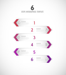 Six vector progress steps illustration with arrows, icons and place for your company text.