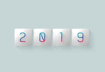 Happy new year card with paper digital numbers for 2019 year.