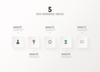 Five vector progress steps illustration with arrows, icons and place for your company text.
