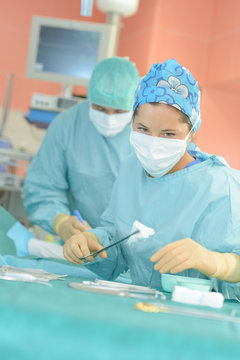on the operation table