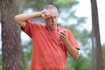 tired man in the woods