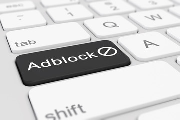 Computer-Tastatur mit einer schwarzen Taste und der Aufschrift Adblock