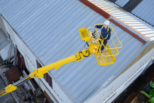 top view of a crane operator working
