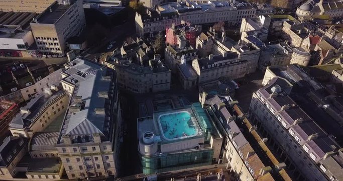 Aerial footage of Bath with rooftop hot spa bath