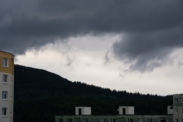 Heavy storm clouds and strong wind over the town. Slovakia