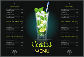 Mojito glass. Cocktail menu concept design for alcohol bar. - 218117665