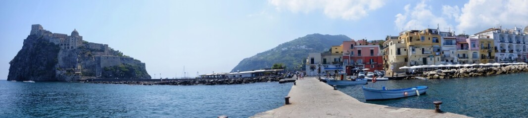 panoramic views of Ischia bridge - obrazy, fototapety, plakaty