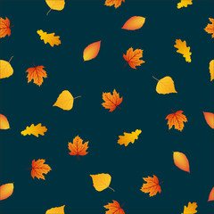 Fototapeta na wymiar Seamless pattern autumn leaves on a dark background