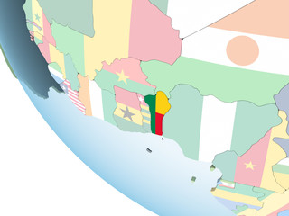 Benin with flag on globe