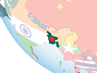 Bangladesh with flag on globe