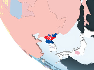 North Korea with flag on globe