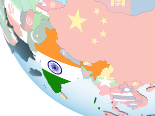 India with flag on globe