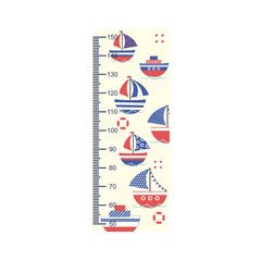 Growth meter,  children's height measurement, ships in the sea. Vector illustration.