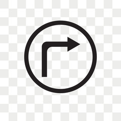 Right turn vector icon isolated on transparent background, Right turn logo design