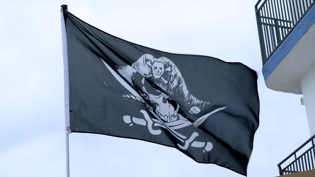 Pirate flag fluttering in the wind