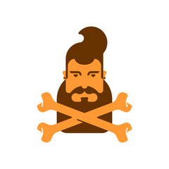 Hipster and bones. Beard and Crossbones. Fashionable head guy. Barbershop symbol. Vector illustration