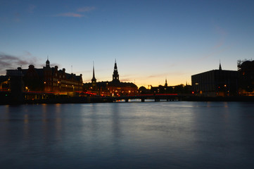 Fototapeta na wymiar Historical city center of Copenhagen during the sunset.