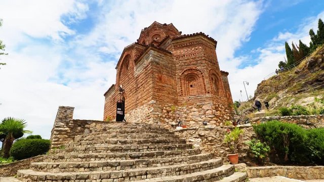 Time Lapse Long Exposure of Visitors around Ohrid Church in Macedonia at Summer