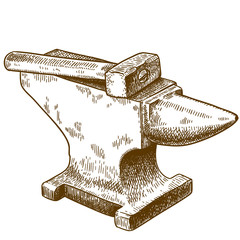 engraving  illustration of anvil and hammer - 218124407