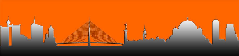City shape with effect - 3D Illustration, 
Belgrade,
City skyline silhouette illustration, 
Town in orange background