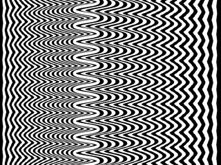 Abstract black and white striped wavy background. Geometric pattern with visual distortion effect. Optical illusion. Op art.