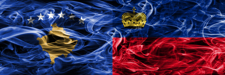 Kosovo vs Liechtenstein smoke flags placed side by side