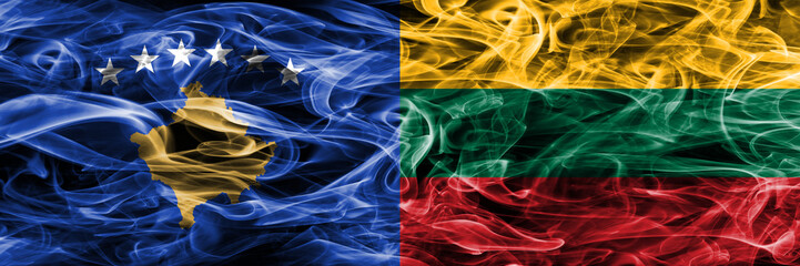 Kosovo vs Lithuania smoke flags placed side by side