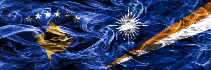 Kosovo vs Marshall Islands smoke flags placed side by side