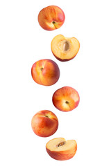 Flying peach isolated on white background