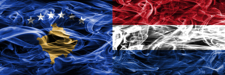 Kosovo vs Netherlands smoke flags placed side by side