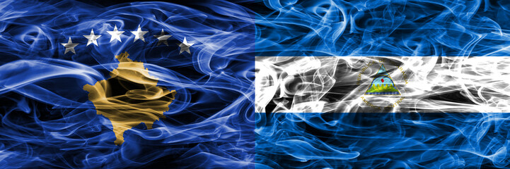 Kosovo vs Nicaragua smoke flags placed side by side