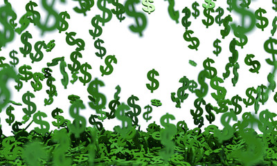 Green Dollar Signs Raining on White Background