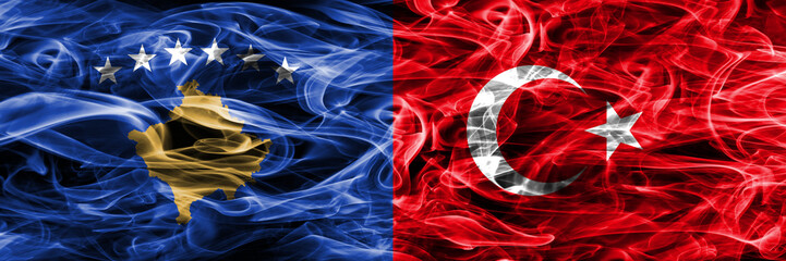 Kosovo vs Turkey smoke flags placed side by side