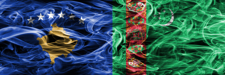 Kosovo vs Turkmenistan smoke flags placed side by side