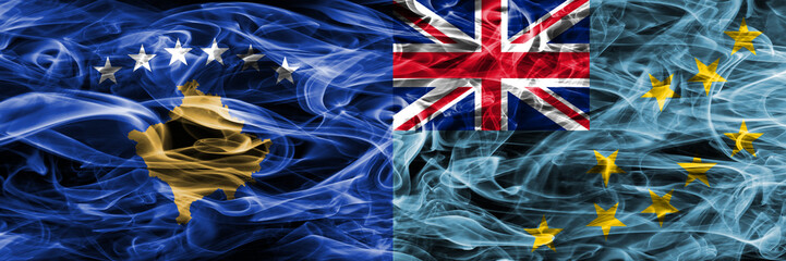 Kosovo vs Tuvalu smoke flags placed side by side