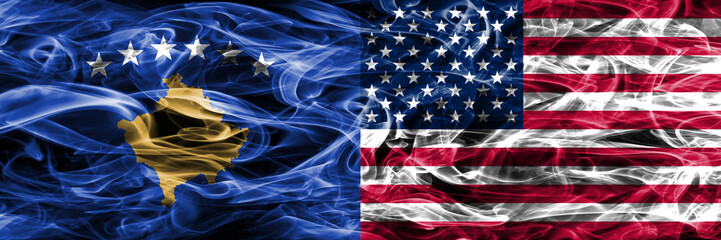 Kosovo vs US smoke flags placed side by side