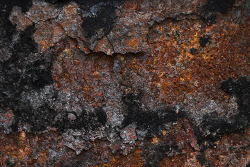 Texture of rust on steel plate closeup for background.