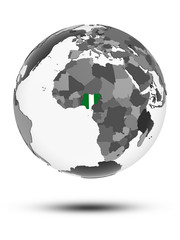 Nigeria on political globe isolated