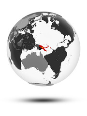 Papua New Guinea on political globe isolated