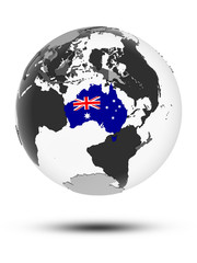 Australia on political globe isolated